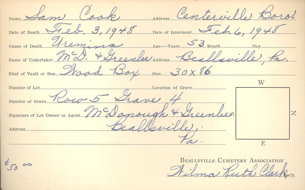 burial card